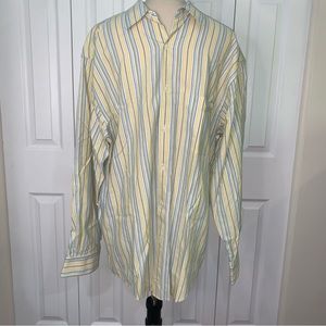 Tricots St Raphael collection SzLg button up cotton shirt yellow/blue+ stripe